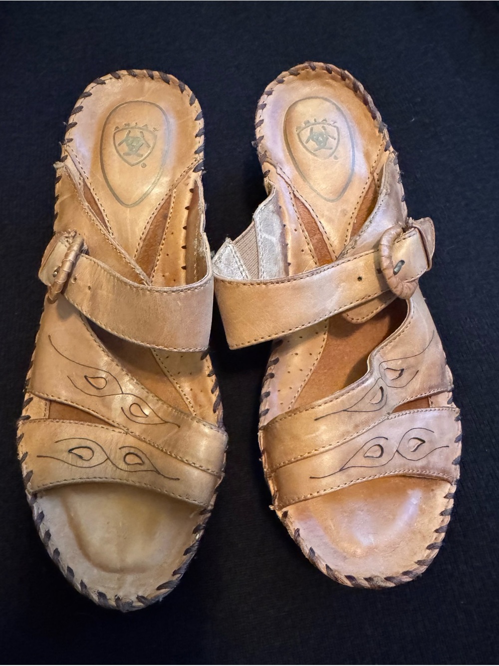 Ariat Women's Tan Leather Slide Sandals with Buckle